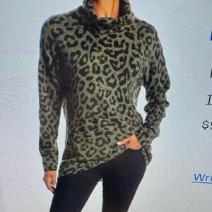 100% cashmere olive leopard print turtleneck sweater